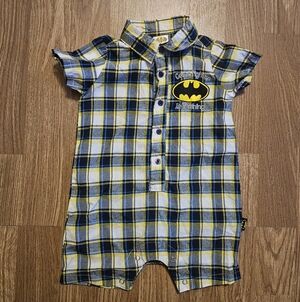 DC Comics Batman Yellow and Blue Plaid Romper